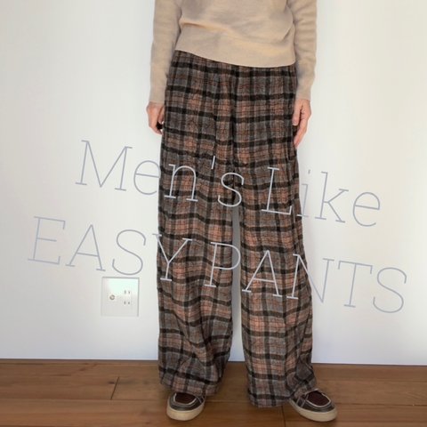 Wool check easy pants