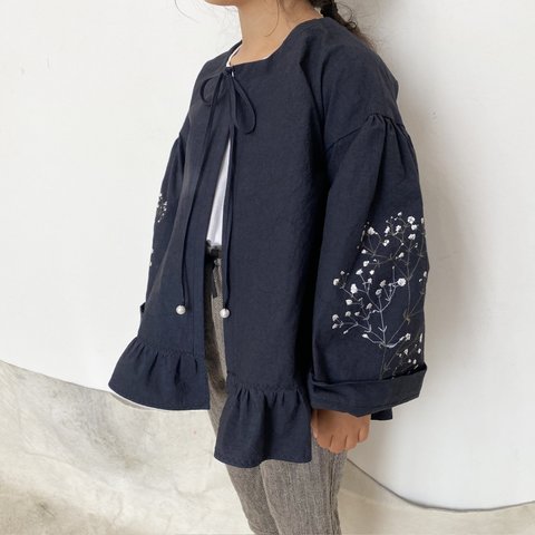 [ Kids ] カスミソウ刺繍ライトコート -dark navy-