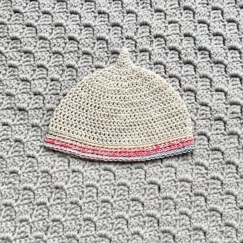  手編み　ベビーどんぐり帽子　レインボー
