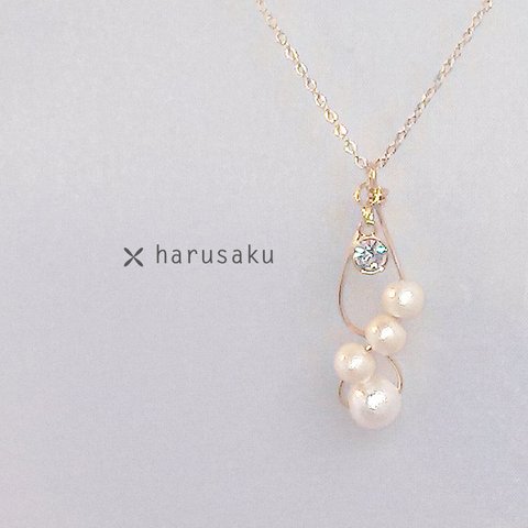 【母の日 ギフト】 雪の降る パール ネックレス☆  14KGFチェーンに変更可♪結婚式  ウェディング 白  necklace