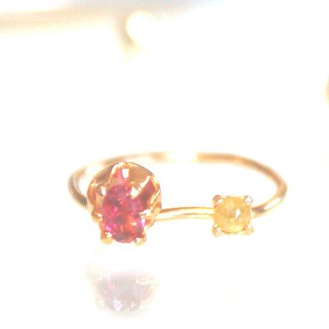 k18gp + k16gp - color - Yellow Diamond & Rubellite Ring