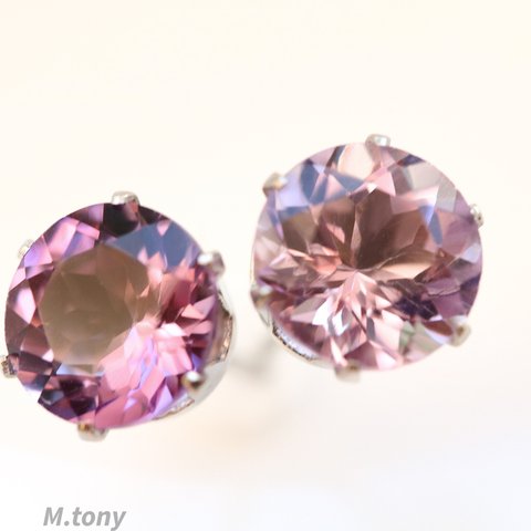 天然石アメジスト 大粒一粒スタッドピアス 1.8ct「濃と淡と」プラチナカラーステンレス　片耳でもペアでも