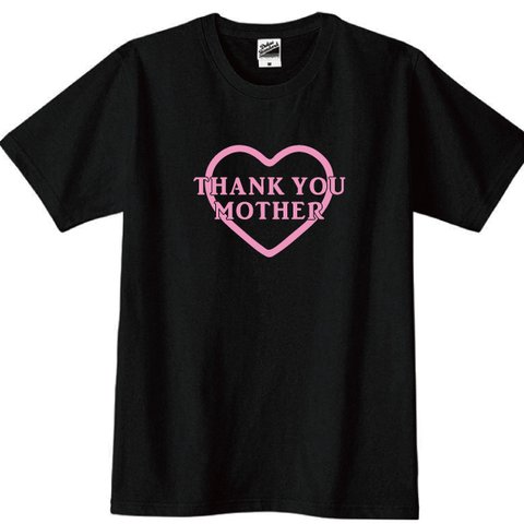 【送料無料】母の日ギフトに THANK YOU MOTHER ハートフルＴシャツ ブラック前面中央プリント プリントカラー全4色　綿100％ 母の日プレゼント