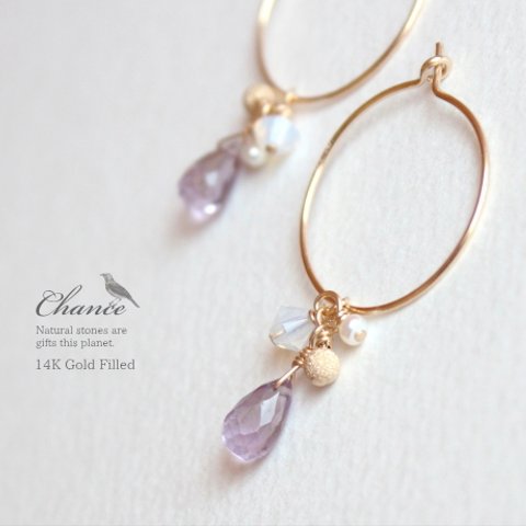 Chance 14KGF pierced earrings Amesist/フープピアス・アメジスト