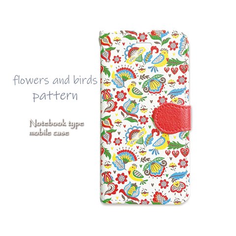 花と鳥 カラフルな手帳型スマホケース  iPhone15 14 13 12 Android