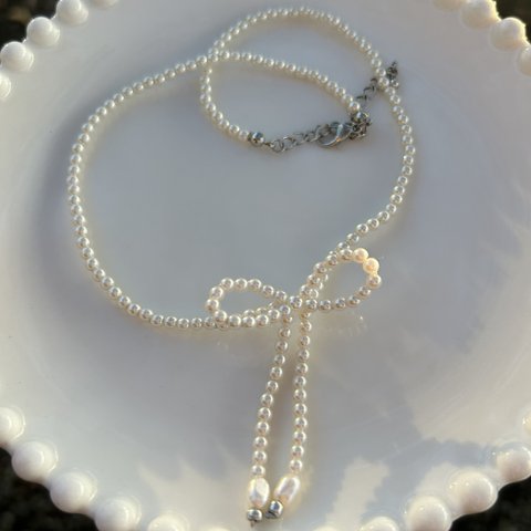 ribbon necklace pearl