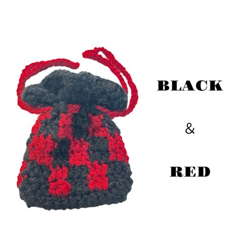 かぎ針編み 巾着ポーチ mini 黒×赤