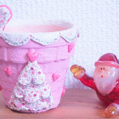 ハートのピック付き♥リメイク鉢·リメ鉢(2.5号)『ピンクのツリー鉢』
