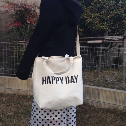 HAPPYDAY ショルダーLサイズ ロゴトートバッグ