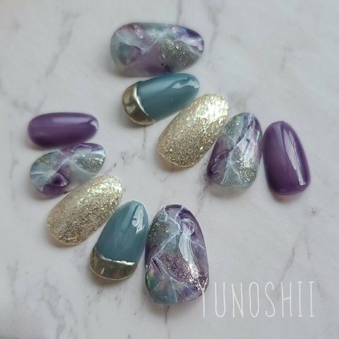 ニュアンス天然石ネイル Purple