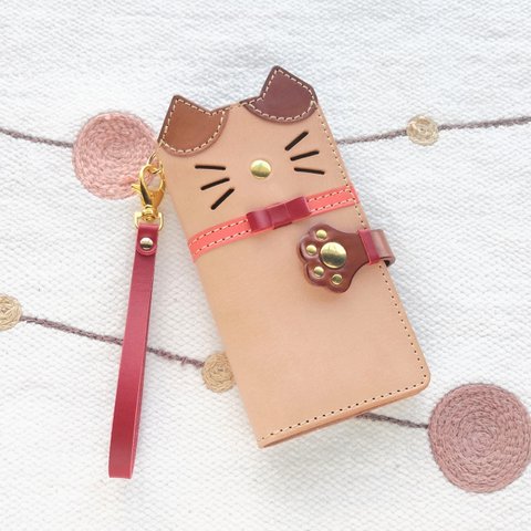 ＊ハチワレ猫の手帳型スマホケース＊leather sumyaho case