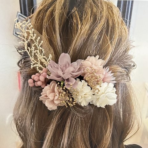 ドライフラワー ヘッドパーツ ヘッドドレス ヘアード (くすみピンク01)