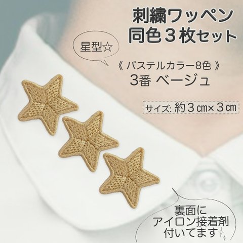 刺繍アイロンワッペン同色3枚セット