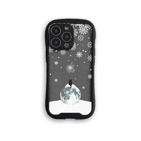 月の上の黒猫 (雪ver.)　グリップケース　クリア　iPhoneケース