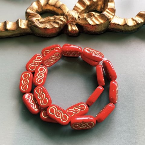 【2コセット】JIRI＊IVANA#czech beads#チェコビーズ　Asklepios oval18✖️9㍉ red/bronze