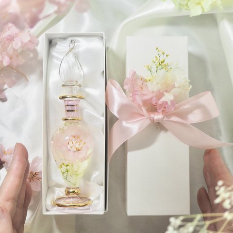 母の日ギフト　春色グラス　桜　Mサイズ　フラワーアートグラス ハーバリウム 手の中で楽しむお花　
