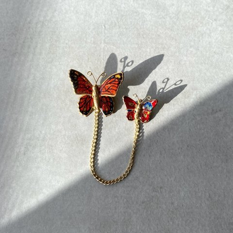 Vintage 70s〜80s USA retro twin red butterfly brooch レトロ ヴィンテージ ツイン 赤い蝶々 ブローチ