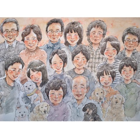 似顔絵オーダー A3 水彩 イラスト米寿 古希 還暦祝い 記念日  オーダーメイド 結婚記念日 家族 両親 子ども 孫 ペット