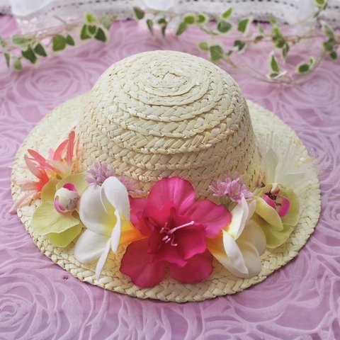 ≪小さめ麦わら帽子≫ハワイA (24cm) フラワーアレンジメント
