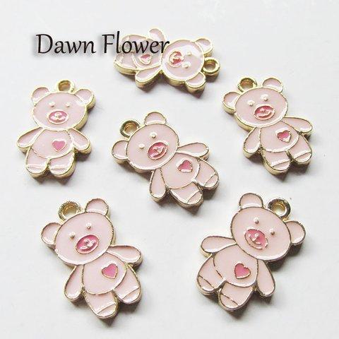 【D-0554】7pcs　ハートのおなかのクマ　20×13mm　ピンク　チャーム