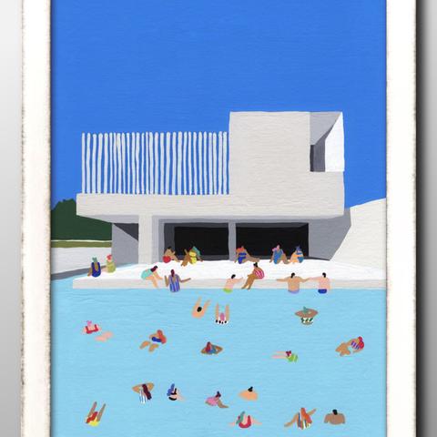 13883　■　A3　アートポスター『夏　プール　サマー　ハワイ』絵画　イラスト　デザイン　マット　北欧