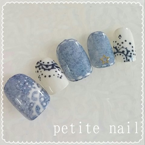 デニム&レースネイル　-petite nail-