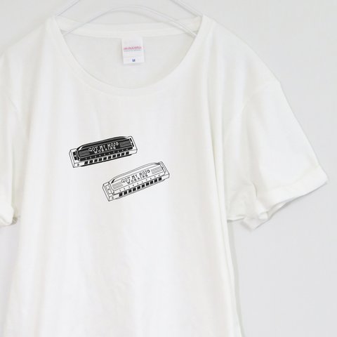 ブルースハープのTシャツ【バニラホワイト】 ユニセックス 半袖クルーネックTシャツ