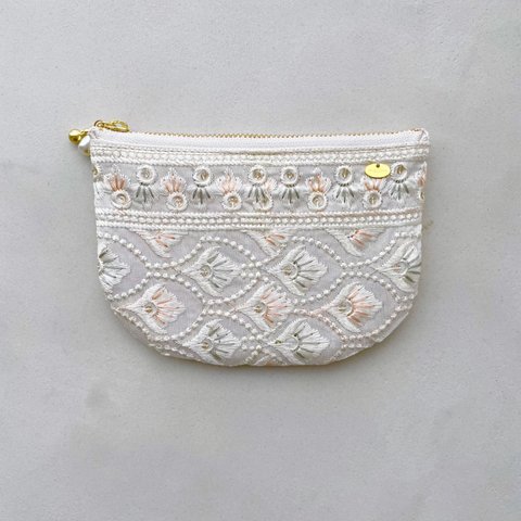 flat pouch S /インド刺繍リボンのフラットポーチ
