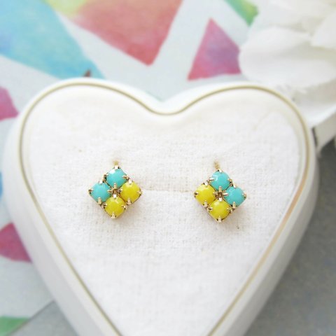 Simple Bijou earring／pierce（マスタード×ターコイズ）*2798*