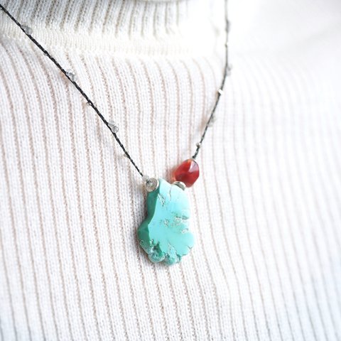 -Sleeping_beauty turquoise・Tibetan andesine- braid pendant