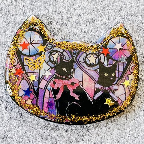 ネコ　黒猫　ヘアゴム　レジン　ブローチ　マグネット