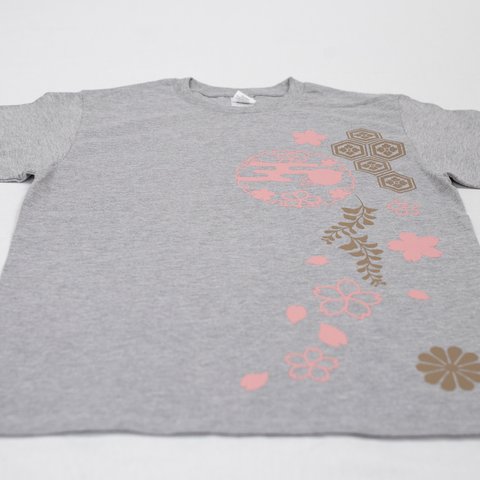 和柄Tシャツ（半袖・薄墨）桜・紋 Lサイズ