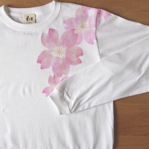 【オーダー品】リブ付き長袖Tシャツの舞桜柄のカスタムオーダー。XSサイズ