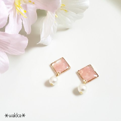 春色＊桜貝とコットンパールのシンプルイヤリング/ピアス