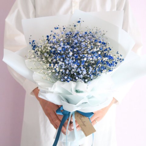 blue mix baby's breath bouquet （ブルーかすみそう花束）かすみそう