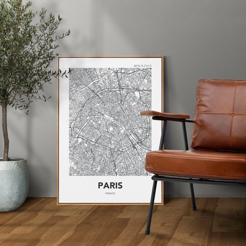 アートポスター MAP パリ フランス ブラック L判 ハガキ 2L判 A4 A3 B3 A2 B2 アート モノトーン 地図 インテリアポスター【MAP_BK02】