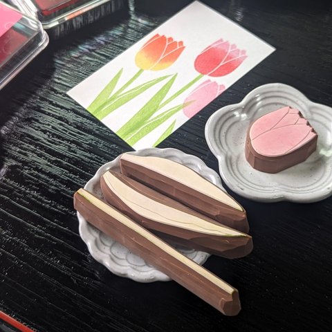 消しゴム はんこ　チューリップ セット　eraser stamps Tulip set