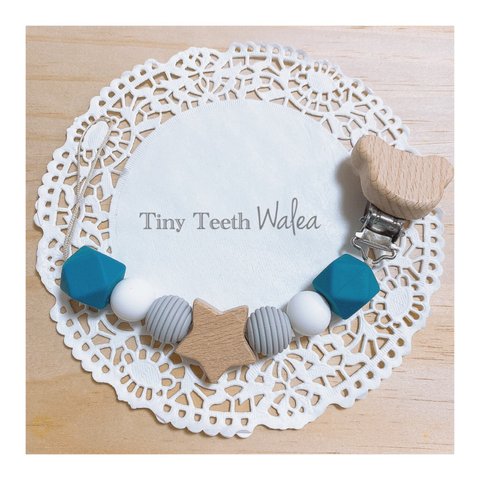 Tiny Teeth＊くまさんクリップのおもちゃホルダー＊くすみブルー