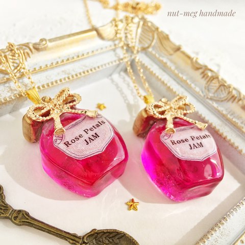 ★ジャム瓶ネックレス・ローズA(Rose jam necklace/スイーツデコ/フェイクスイーツ/お菓子/食品サンプル/フェイクフード