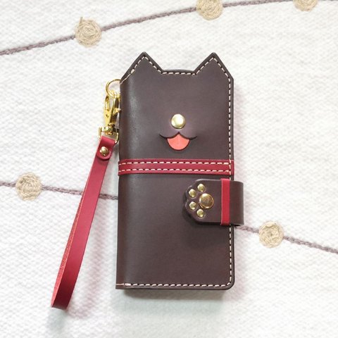 ＊手帳型スマホケース＊leather sumyaho case 犬バージョン