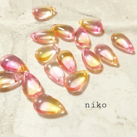 ドロップビーズ♬グラデーション14mm/20粒/ピンクイエロー