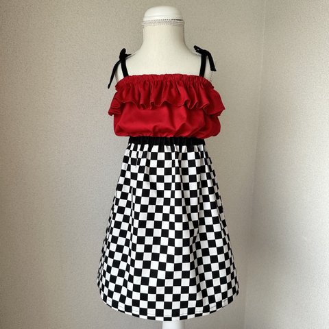 🏁【完成品】Tie Strap Dress - Checkered Flag《キャミソールワンピース》110サイズ maki nui mekko MNM090