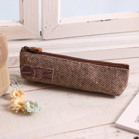 ペンケース　ツイード　ブラウン　tweed brown　シンプル　おしゃれ　ペンポーチ　かわいい