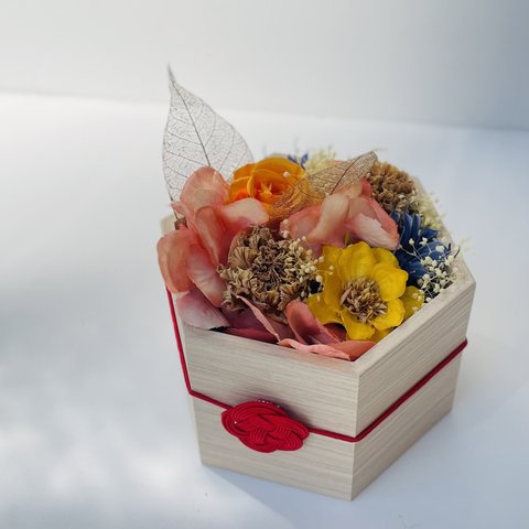 六角花箱　-orange × pink-【花屋が作ったプリザーブドフラワー】