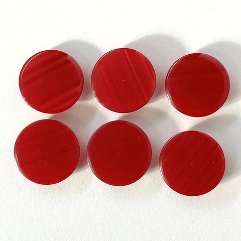 レトロ 円形 丸型 ボタン 訳アリ レッド 赤 21mm 6個セット  ec-419