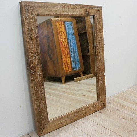 古材 古木 オールドチーク材のミラー 80cm×60cm 壁掛け鏡 チーク無垢材フレーム
