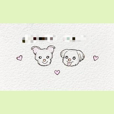  【似顔絵】2名様用 オーダー イラスト似顔絵 カード サイズ ペット 似顔絵 犬 シンプルかわいい