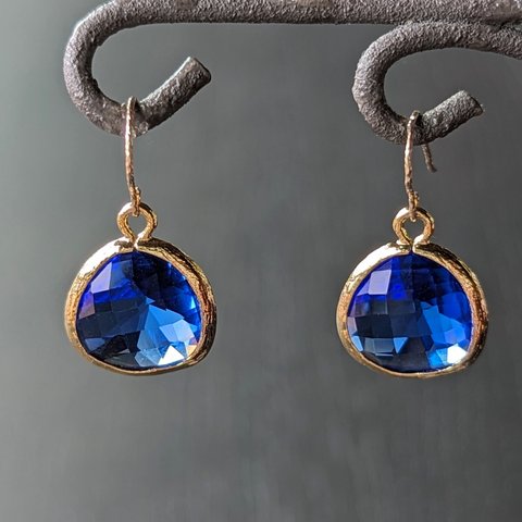 14Kgf Royal BLUE crystal GOLD plated marron ピアスorイヤリング