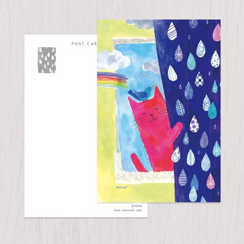 ポストカード2枚セット　赤い猫と青い鳥「ハルとソラ」No.2021-06