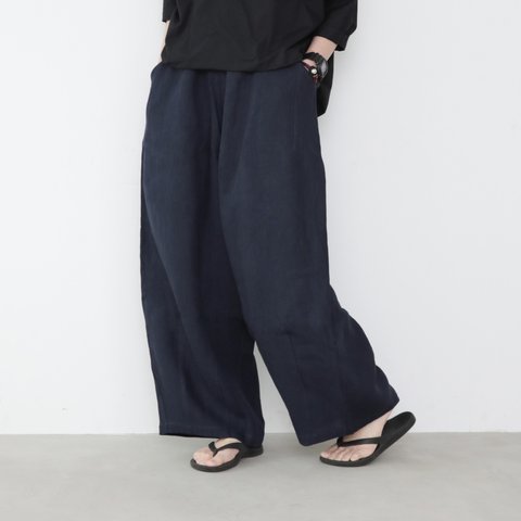 linen wide easy pants / A